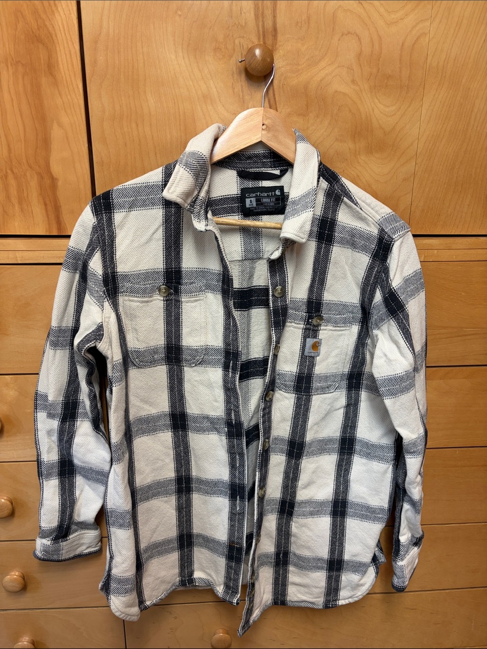 Carhartt Cream and Black Plaid Button-Up Shacket